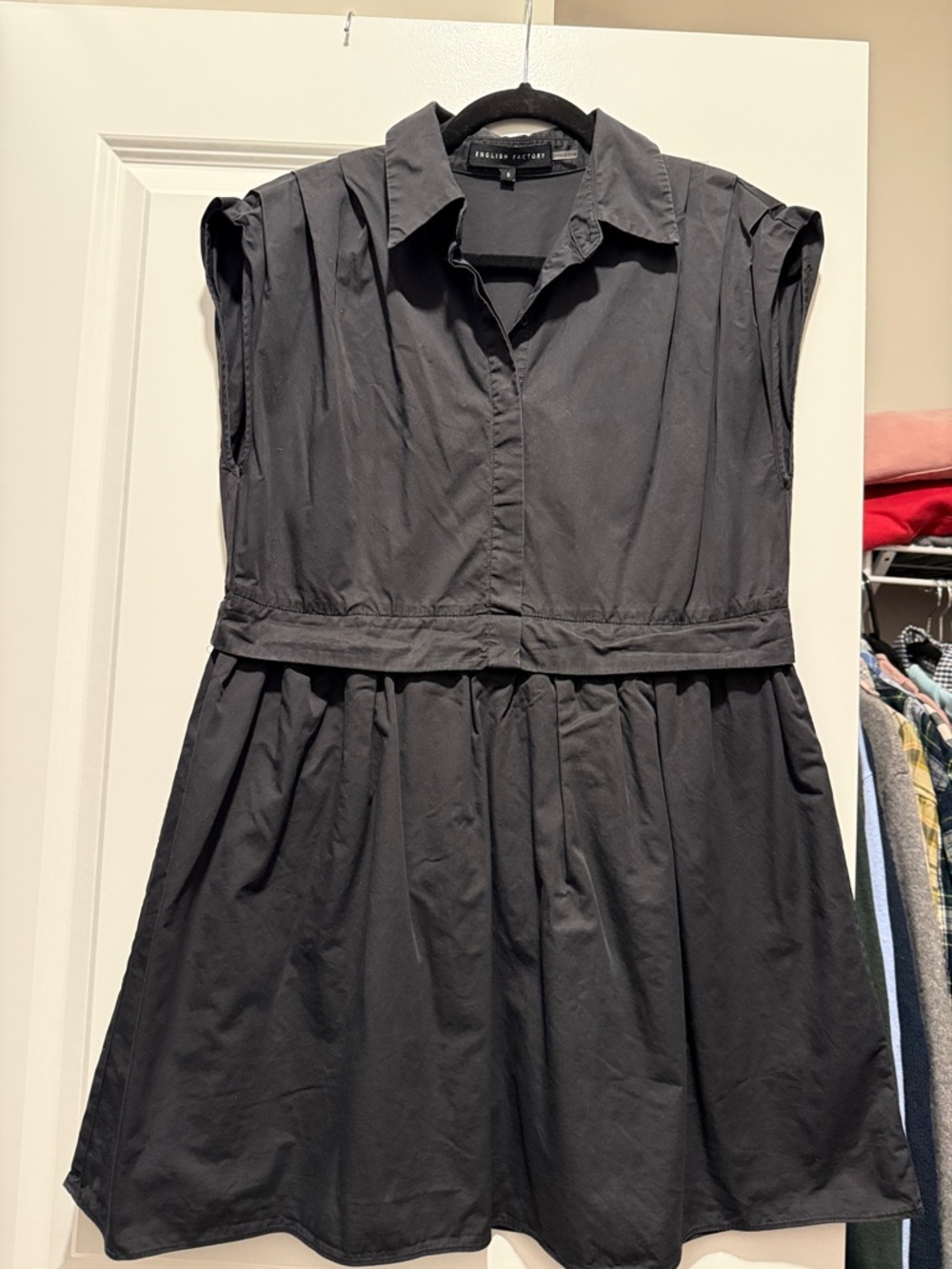 English Factory Black Collared Fit-and-Flare Mini Dress